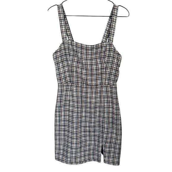 Abercrombie & Fitch Plaid Tweed Mini Dress Navy Cream Tan Small Sheath Shift - Picture 3 of 8